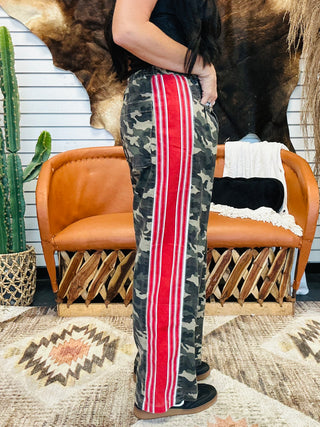 Sebastian Sport Stripe Camo Wide Leg Pants-Pants-Veveret-Motis & Co Boutique, Women's Fashion Boutique in Carthage, Missouri