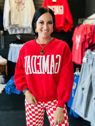 Gameday Oversize Red Pullover-Pullovers-Papermoon-Motis & Co Boutique, Women's Fashion Boutique in Carthage, Missouri