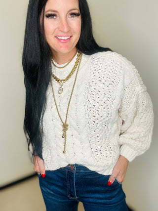 Chunky Mock Neck Balloon Sleeve Cream Sweater - Crystal-Sweaters-POL-Motis & Co Boutique, Women's Fashion Boutique in Carthage, Missouri