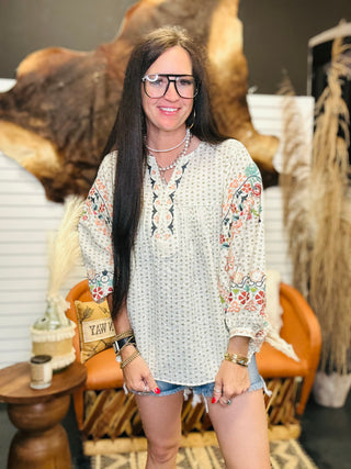 Bethany Boho Embroidered Blouse-Short Sleeves-EASEL-Motis & Co Boutique, Women's Fashion Boutique in Carthage, Missouri