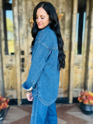 Blaire Pin Stipe Denim Shirt Jacket