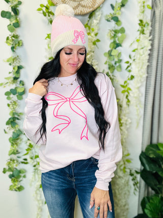 Bailey Bow Pink Sweatshirt-Pullovers-Motis & CO-Motis & Co Boutique, Women's Fashion Boutique in Carthage, Missouri