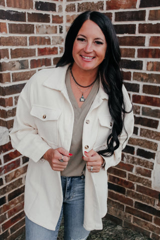 Clover Cream Button Down Shacket-Jackets-MOTIS-Motis & Co Boutique, Women's Fashion Boutique in Carthage, Missouri