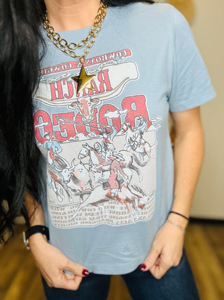 XOXO Ranch Rodeo Boxy Denin Tee-Graphic Tees-XOXO ART & Co-Motis & Co Boutique, Women's Fashion Boutique in Carthage, Missouri