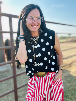 Ruby Black Polka Dot Sweater Vest-Sweaters-24th-Motis & Co Boutique, Women's Fashion Boutique in Carthage, Missouri