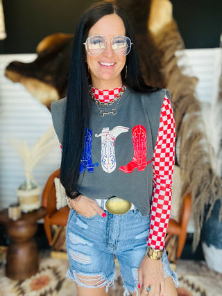 Red White and Boots Graphic Muscle Tee-Graphic Tees-Rowdy Crowd-Motis & Co Boutique, Women's Fashion Boutique in Carthage, Missouri