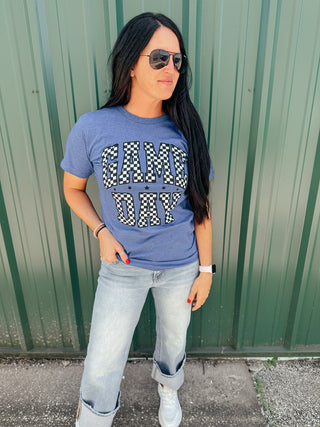 Game Day Blue Checkered Graphic Tee-Graphic Tees-P&PD-Motis & Co Boutique, Women's Fashion Boutique in Carthage, Missouri