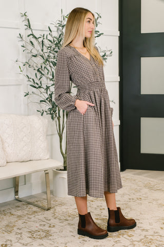 Fairytale Plot Plaid Midi Dress-Dresses-Ave Shops-Motis & Co Boutique, Women's Fashion Boutique in Carthage, Missouri