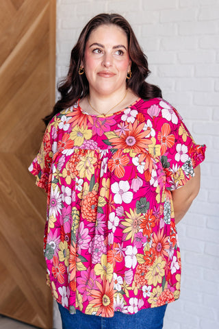 Flit About Floral Top in Pink-Short Sleeves-Ave-Motis & Co Boutique, Women's Fashion Boutique in Carthage, Missouri