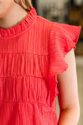 Float This Way Flutter Sleeve Blouse in Coral-Short Sleeves-Ave Shops-Motis & Co Boutique, Women's Fashion Boutique in Carthage, Missouri