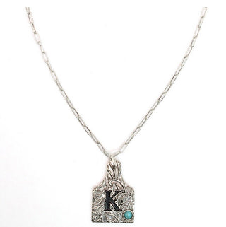 Cattle Tag Initial Necklace Turquoise-Necklaces-RC-Motis & Co Boutique, Women's Fashion Boutique in Carthage, Missouri