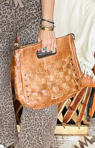 Orchid Woven Leather Tan Oats Crossbody Bag - Bed|Stu