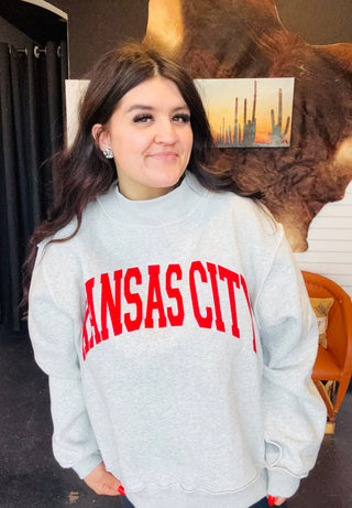 Kansas City Oversized Mock Neck Sweatshirt-graphic Sweatshirt-BucketList-Motis & Co Boutique, Women's Fashion Boutique in Carthage, Missouri