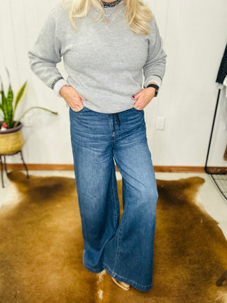 Wade Wide Leg Judy Blue Palazzo Jeans-Pants-Judy Blue-Motis & Co Boutique, Women's Fashion Boutique in Carthage, Missouri