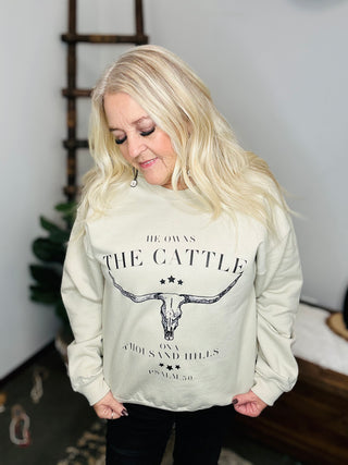 He Owns The Cattle Sweatshirt-Pullovers-Motis & CO-Motis & Co Boutique, Women's Fashion Boutique in Carthage, Missouri