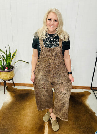 Lindsay Destroyed Leopard Overall-Pants-EASEL-Motis & Co Boutique, Women's Fashion Boutique in Carthage, Missouri