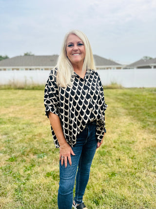 Art Deco Button Up Blouse-Short Sleeves-Ave Shops-Motis & Co Boutique, Women's Fashion Boutique in Carthage, Missouri