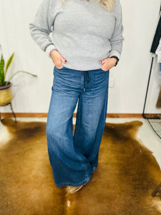 Wade Wide Leg Judy Blue Palazzo Jeans-Pants-Judy Blue-Motis & Co Boutique, Women's Fashion Boutique in Carthage, Missouri