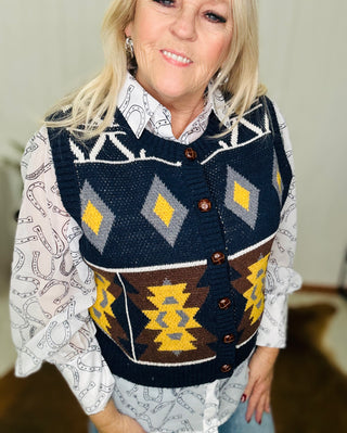Reece Western Print Sweater Vest-Sweaters-Very J-Motis & Co Boutique, Women's Fashion Boutique in Carthage, Missouri