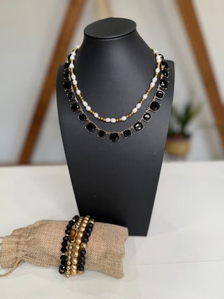 Delta Black Square Crystal Necklace