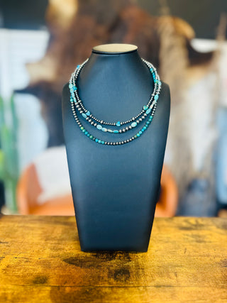 Afton Authentic Turquoise Sterling Pearl Necklace-Necklace-Bijoux-Motis & Co Boutique, Women's Fashion Boutique in Carthage, Missouri