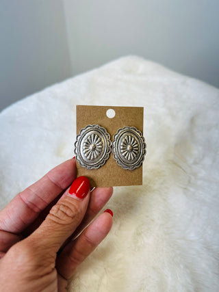 Austin Silver Concho Earrings-Earrings-Western Elite-Motis & Co Boutique, Women's Fashion Boutique in Carthage, Missouri