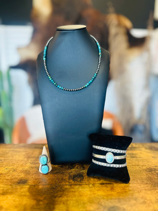 Afton Authentic Turquoise Sterling Pearl Necklace-Necklace-Bijoux-Motis & Co Boutique, Women's Fashion Boutique in Carthage, Missouri