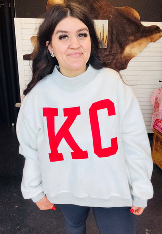 Kansas City Oversized Mock Neck Sweatshirt-graphic Sweatshirt-BucketList-Motis & Co Boutique, Women's Fashion Boutique in Carthage, Missouri