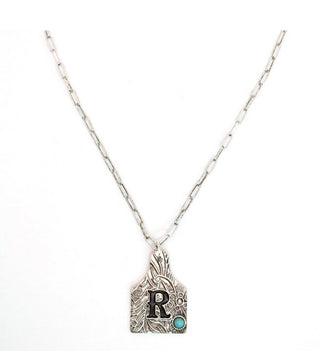 Cattle Tag Initial Necklace Turquoise-Necklaces-RC-Motis & Co Boutique, Women's Fashion Boutique in Carthage, Missouri