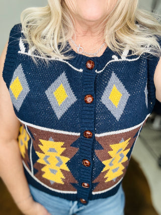 Reece Western Print Sweater Vest-Sweaters-Very J-Motis & Co Boutique, Women's Fashion Boutique in Carthage, Missouri