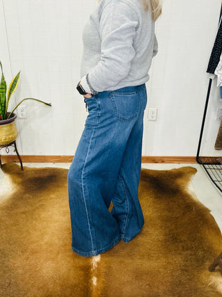 Wade Wide Leg Judy Blue Palazzo Jeans-Pants-Judy Blue-Motis & Co Boutique, Women's Fashion Boutique in Carthage, Missouri