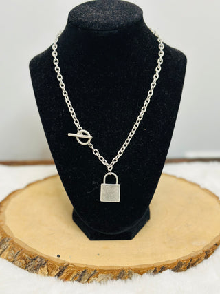 Bold Silver Lock Necklace-Necklaces-Carol Su-Motis & Co Boutique, Women's Fashion Boutique in Carthage, Missouri