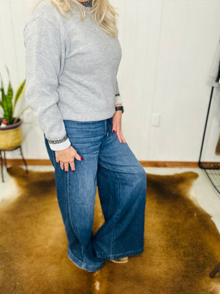 Wade Wide Leg Judy Blue Palazzo Jeans-Pants-Judy Blue-Motis & Co Boutique, Women's Fashion Boutique in Carthage, Missouri