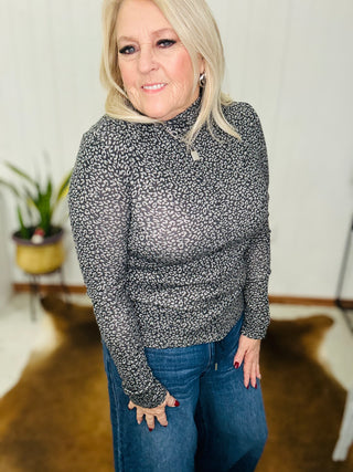 Lindy Mock Neck Leopard Print Top - Gray-Long Sleeves-Very J-Motis & Co Boutique, Women's Fashion Boutique in Carthage, Missouri