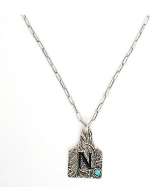 Cattle Tag Initial Necklace Turquoise-Necklaces-RC-Motis & Co Boutique, Women's Fashion Boutique in Carthage, Missouri