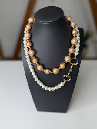 Verdi Pearl Bead Gold Horse bit Necklace