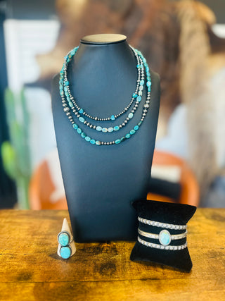 Alpine Authentic Turquoise Sterling Pearl Necklace