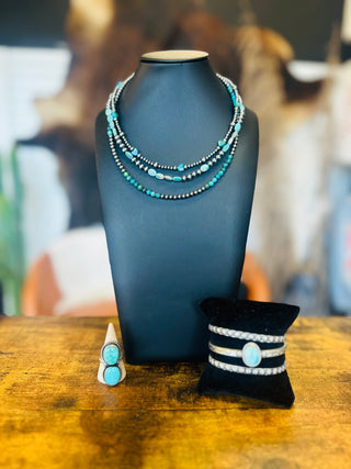 Afton Authentic Turquoise Sterling Pearl Necklace-Necklace-Bijoux-Motis & Co Boutique, Women's Fashion Boutique in Carthage, Missouri