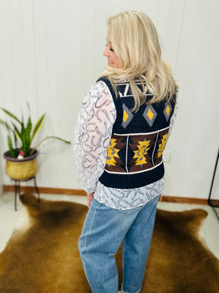 Reece Western Print Sweater Vest-Sweaters-Very J-Motis & Co Boutique, Women's Fashion Boutique in Carthage, Missouri