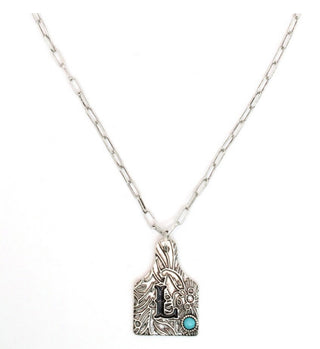 Cattle Tag Initial Necklace Turquoise-Necklaces-RC-Motis & Co Boutique, Women's Fashion Boutique in Carthage, Missouri