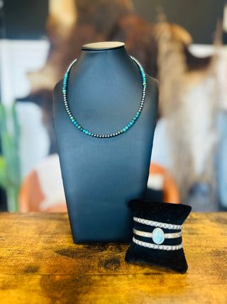 Afton Authentic Turquoise Sterling Pearl Necklace-Necklace-Bijoux-Motis & Co Boutique, Women's Fashion Boutique in Carthage, Missouri