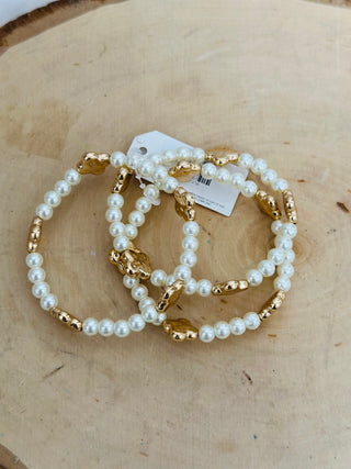 Clover Pearl and Gold Bracelet Set-Bracelets-Carol Su-Motis & Co Boutique, Women's Fashion Boutique in Carthage, Missouri