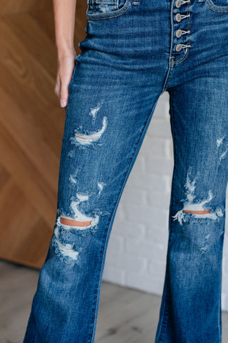 Gabriella Mid Rise Distressed Button Fly Flare-Jeans-Ave Shops-Motis & Co Boutique, Women's Fashion Boutique in Carthage, Missouri