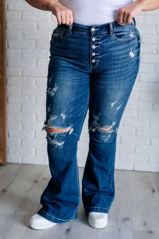 Gabriella Mid Rise Distressed Button Fly Flare-Jeans-Ave Shops-Motis & Co Boutique, Women's Fashion Boutique in Carthage, Missouri