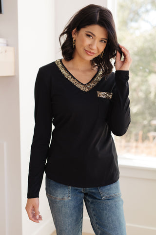 Glitter Lining Long Sleeve V-Neck Top-Tops-Ave Shops-Motis & Co Boutique, Women's Fashion Boutique in Carthage, Missouri