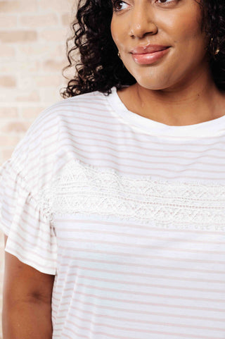 Hand to Hold Lace Detail Striped Top-Short Sleeves-Ave-Motis & Co Boutique, Women's Fashion Boutique in Carthage, Missouri