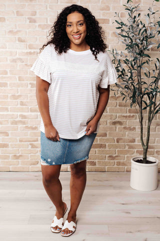 Hand to Hold Lace Detail Striped Top-Short Sleeves-Ave-Motis & Co Boutique, Women's Fashion Boutique in Carthage, Missouri