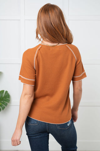 Heartbreaker Waffle Knit Tee in Chestnut-Tops-Ave Shops-Motis & Co Boutique, Women's Fashion Boutique in Carthage, Missouri