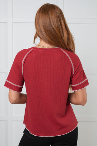 Heartbreaker Waffle Knit Tee in Cranberry-Tops-Ave Shops-Motis & Co Boutique, Women's Fashion Boutique in Carthage, Missouri