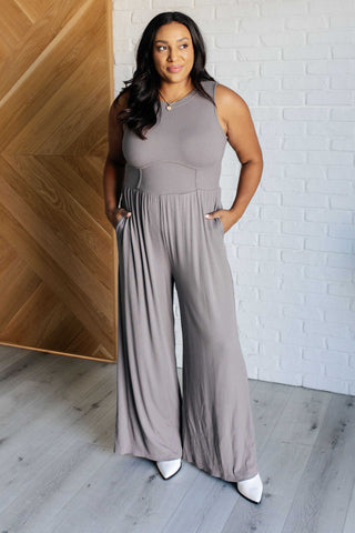 Hilary Wide Leg Jumpsuit in Grey-Jumpsuits & Rompers-Ave Shops-Motis & Co Boutique, Women's Fashion Boutique in Carthage, Missouri